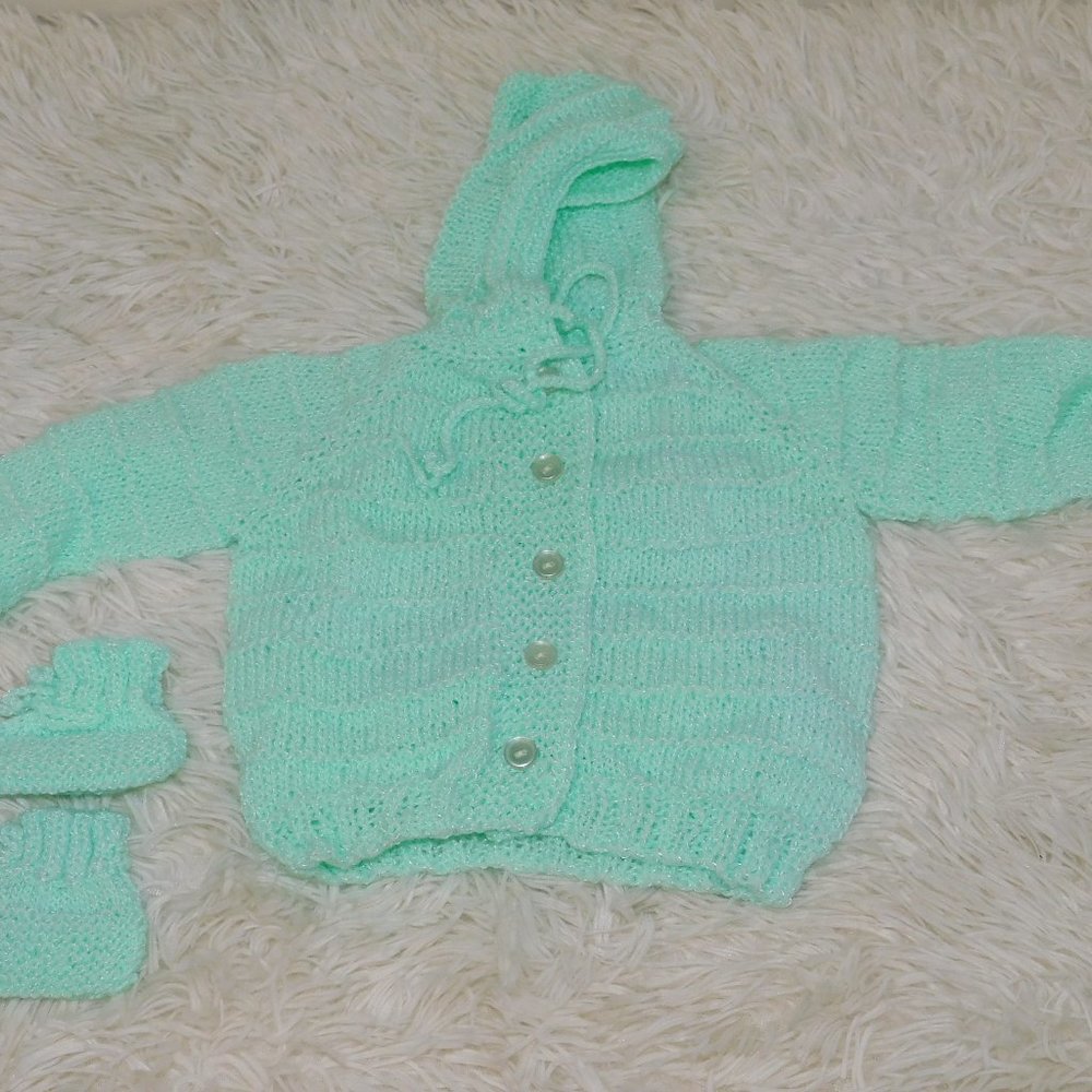 Handmade Sweater With Hood & Booties For Baby